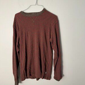 EUC Chaps Denim Mens Medium M Thermal Red Brown Stripes  Shirt